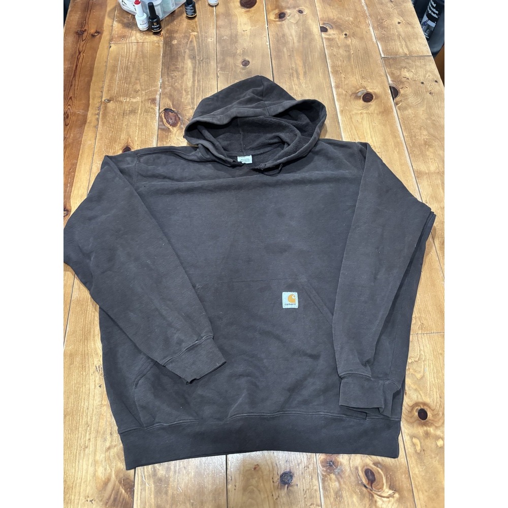 Carhartt Men's Hoodie Pullover Sweatshirt Dark Brown Size L Cotton Blend